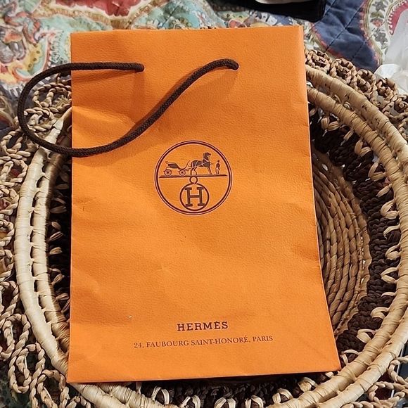 Hermes Authentic Designer Orange Shopping Small Gift Bag 9 X 6 - Picture 1 of 7